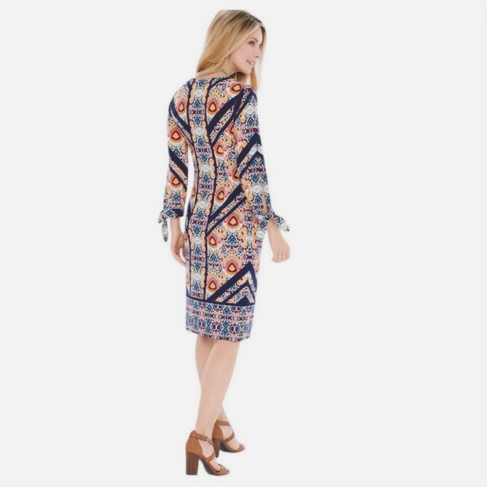 Chico's navy and Rust Resort Dress with 3/4 Sleeves